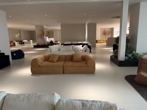 Showroom d'un fabricant de mobilier en Chine avec canapés et fauteuils exposés